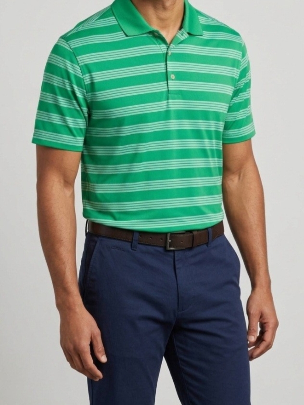 Nike Golf Polo Shirt Mens Extra Large XL Green Striped Dri-Fit Short Sleeve Top